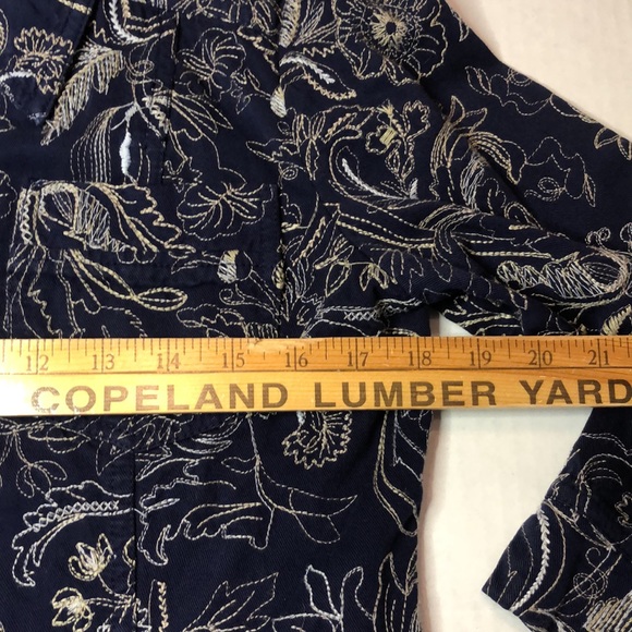 Cynthia Max Embroidered Button Down Jacket Blue Tan Size M - Picture 6 of 7